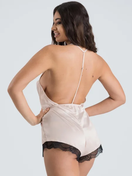 Lovehoney Jewel Satin Pearl Blush Plunging Teddy