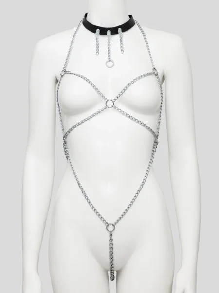 DOMINIX Deluxe Open-Body Chain Harness with Leather Collar