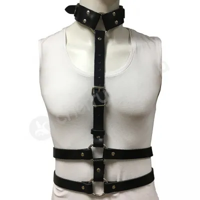 Rogue Black Leather Chest Harness With Choker