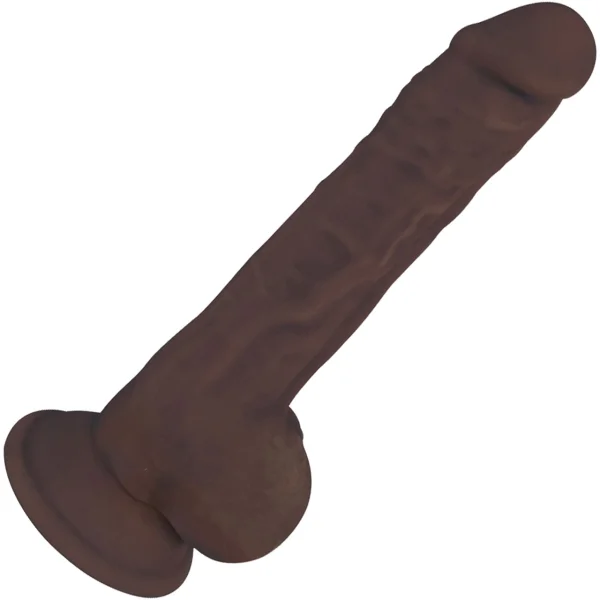 FleshStixxx 9 Inch Silicone Bendable Dildo With Balls - Chocolate