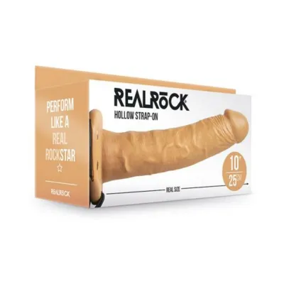 Realrock Hollow Strap on Without Balls 10 In Caramel
