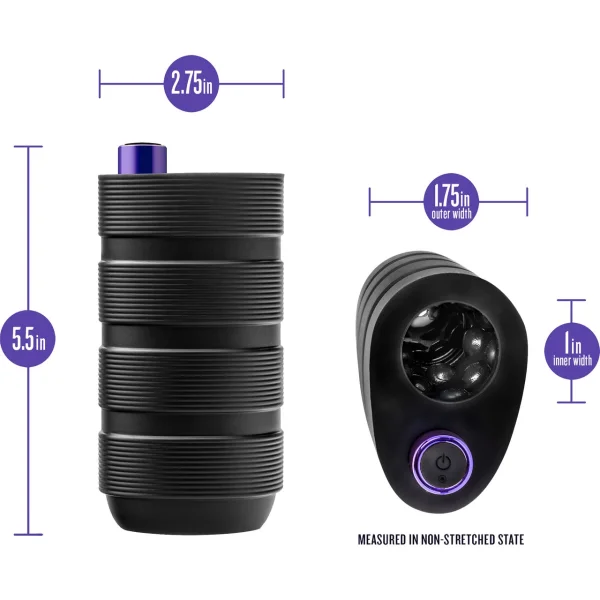 M Elite Platinum Strok Vibrating Rechargeable Silicone Double Ended Penis Masturbator By Blush - Black