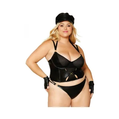 Women s Lingerie Dreamgirl Wetlook Fishnet Strappy Bustier Thong Set Black 1xl Hanging