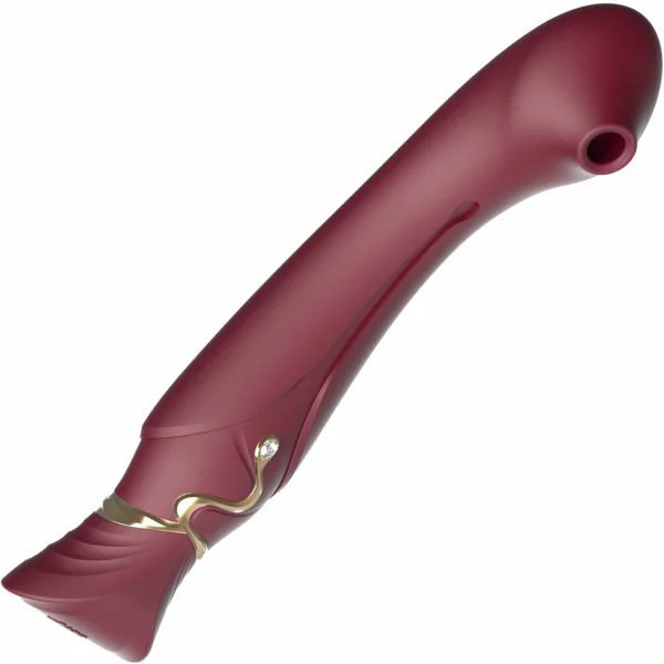 ZALO Queen Set Silicone Rechargeable G-Spot PulseWave Vibrator With Suction Sleeve - Wine Red