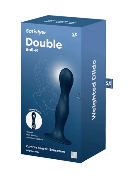Satisfyer Double Ball-R Silicone Rumbly Kinetic Energy Weighted Dildo - Dark Blue