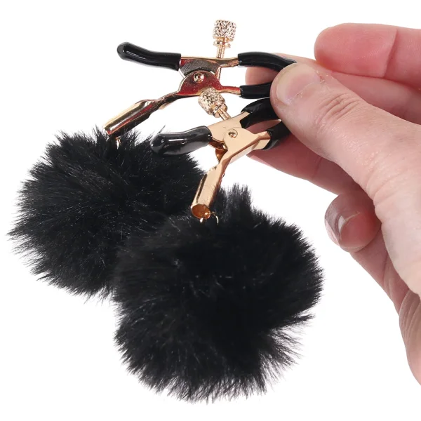 Sex & Mischief Puff Nipple Clamps By Sportsheets - Black & Rose Gold