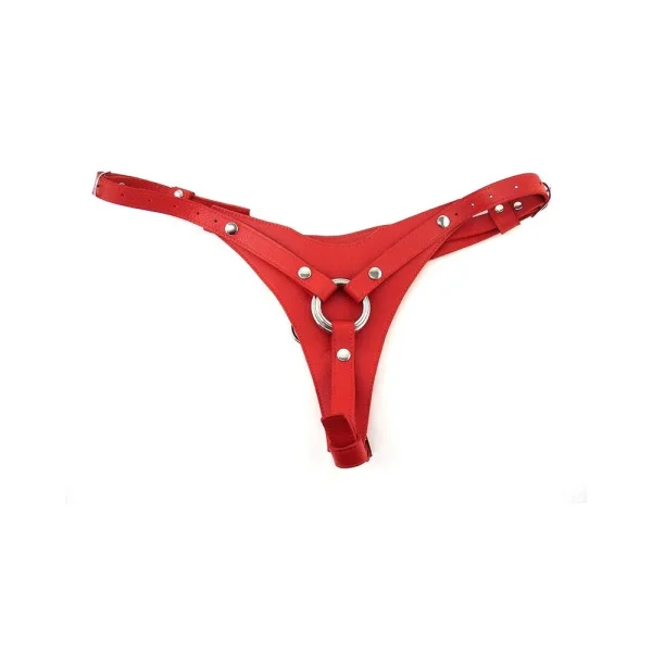 Leather Female Dildo Harness - Red — image 4 of 5