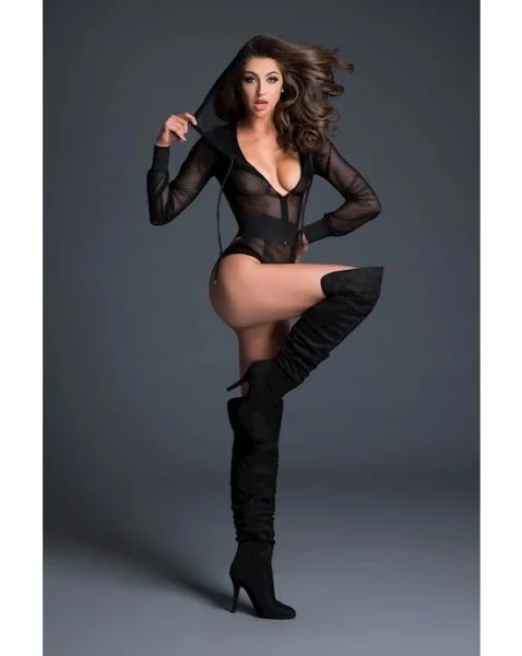 Adore Chloe Hooded Fishnet Bodysuit With Cut Back - Medium