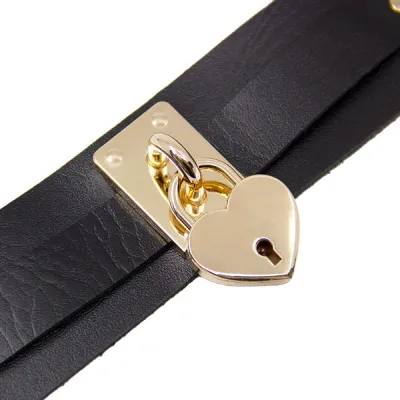 Love In Leather Faux Leather Collar with Gold Padlock