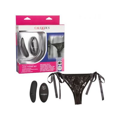 Remote Control Lace Thong Set Black One Size