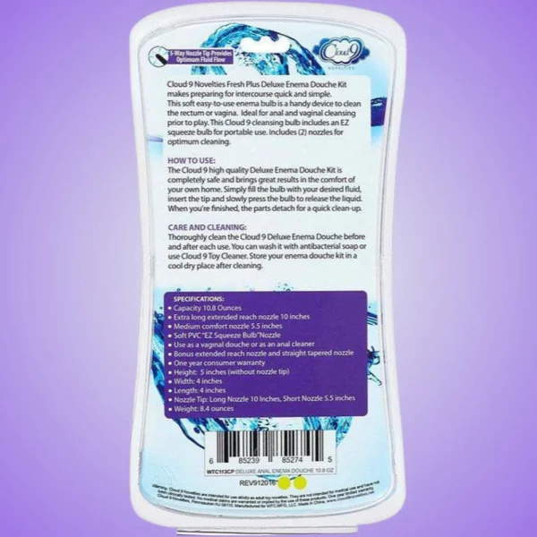 Cloud 9 Fresh + Deluxe Anal Enema Douche Kit Squeeze Bulb with Soft Nozzle 10.8oz