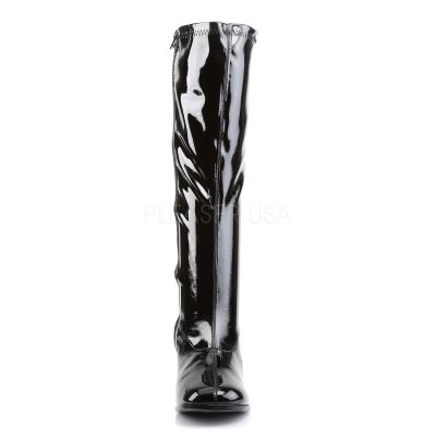 GOGO 300X 3 Block Heel Blk Str Pat Wide Width Gogo Boot Plus Size