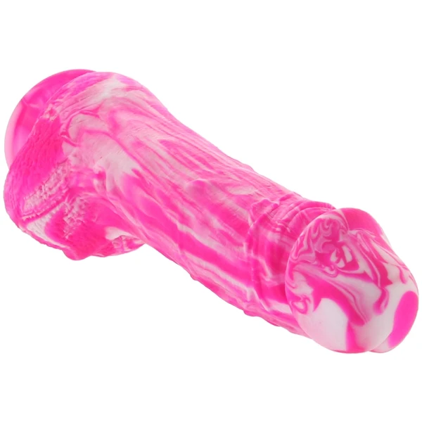 Twisted Love Twisted Dong 6" Silicone Suction Cup Dildo With Balls By CalExotics - Pink & White