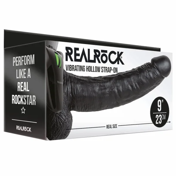 Real Rock Hollow Vibrating 9 Inch Ballsy Strap-On