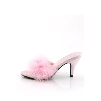 Amour 3 Heel Pink Marabou Puff Slipper By Fabulicious by Pleaser