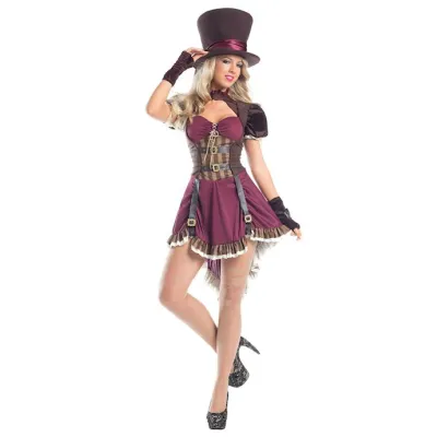 3 Piece Steam Punk Mad Hatter Red black L xl