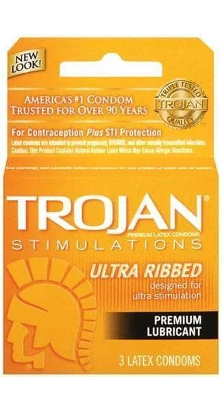Trojan Stimulations Ultra Ribbed Lubricated Condoms - 3 Pack