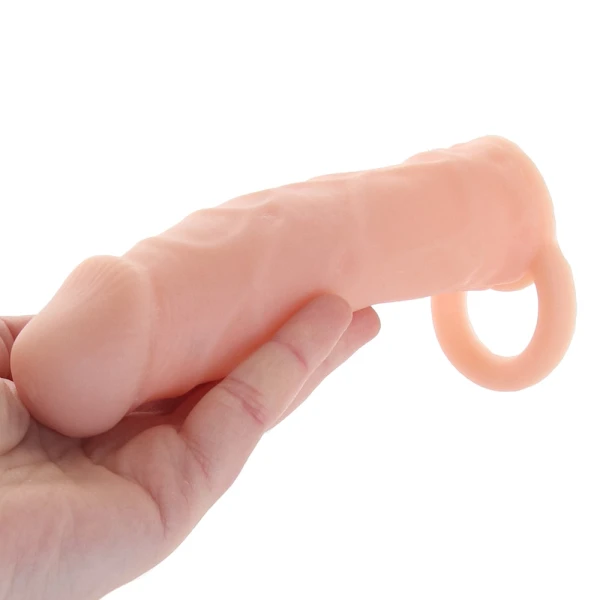 Size Up Silicone 1 Inch Realistic Penis Extender With Ball Loop - Vanilla