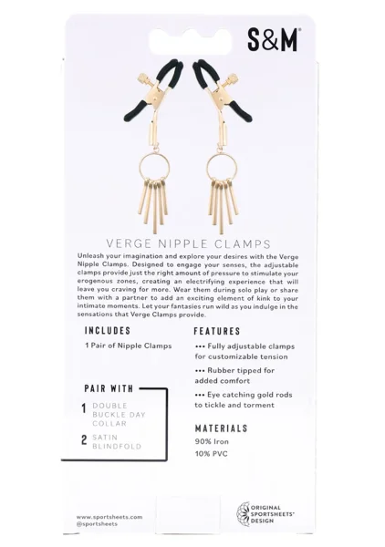 Sex & Mischief Verge Nipple Clamps By Sportsheets - Gold & Black