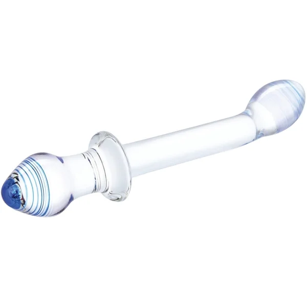 Gläs 9.5" Double Play Dual-Ended Glass Dildo & Butt Plug - Clear & Blue