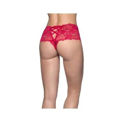 Crotchless Lace Boyshort 1x 2x Red