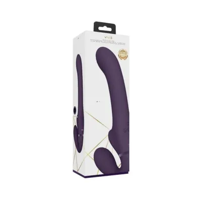 Strap on Dildos Harnesses Vive Ai Rechargeable Dual Vibrating Air Wave Tickler Silicone Strapless Strapon Purple