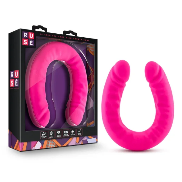 18" Slim Double Sided Dildo in Hot Pink