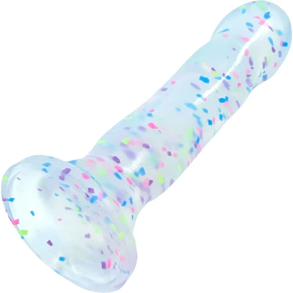 Neo Elite Hanky Panky Glow In The Dark 7.75" Silicone Suction Cup Dildo by Blush - Confetti