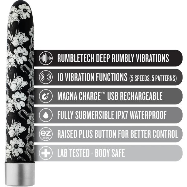 The Collection Eden Limited Edition Rechargeable Waterproof Slimline Vibrator By Blush - Black & White