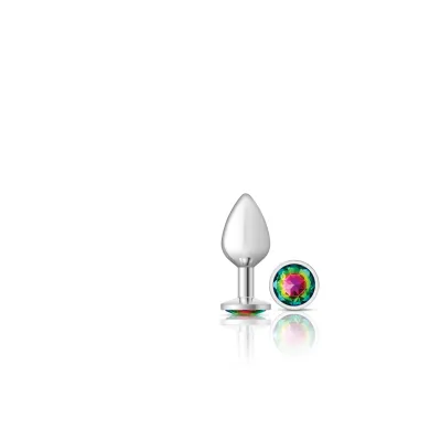 Cheeky Charms Silver Metal Butt Plug Round Rainbow Medium