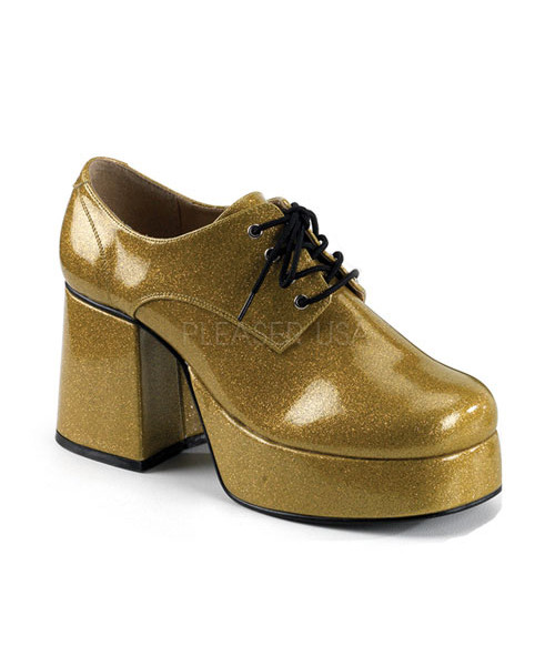 JAZZ-02G - 3 1/2" Men's Gold Glitter Platform Disco Shoes