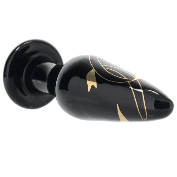 Secret Kisses Handblown Glass Anal Plug 4.5" Slim - Black & Gold