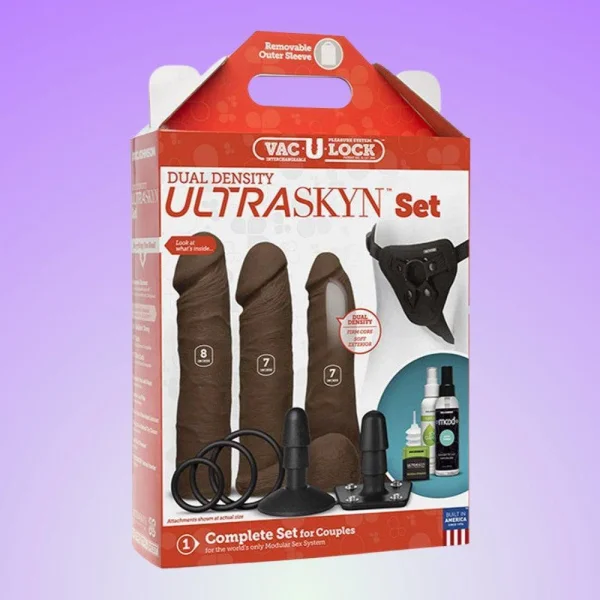 Vac-U-Lock - Dual Density Ultraskyn Set with 3 Chocolate Dongs