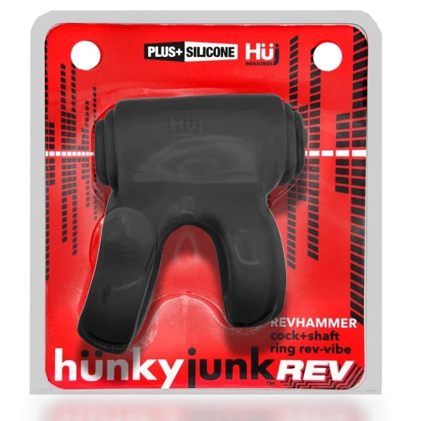 Cock Rings:  Hunkyjunk Revhammer Cock & Shaft Ring With Bullet Vibrator Tar Ice