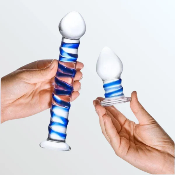 Gläs Double Penetration Swirly Galss Dildo and Butt Plug Set