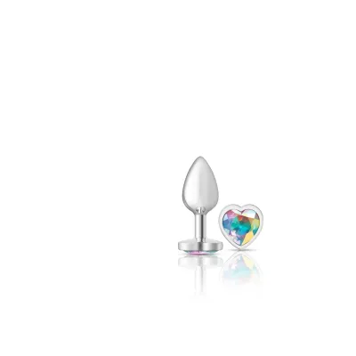 Cheeky Charms Silver Metal Butt Plug Heart Clear Small