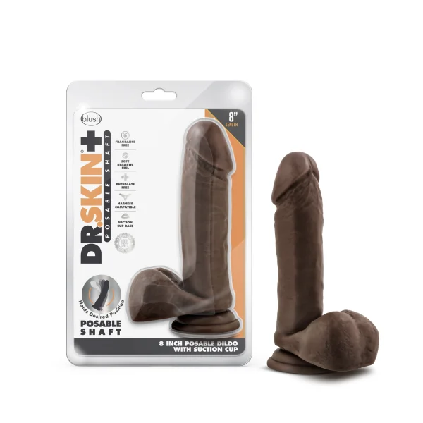 Dr. Skin Plus - 8 Inch Posable Dildo With Balls -  Chocolate