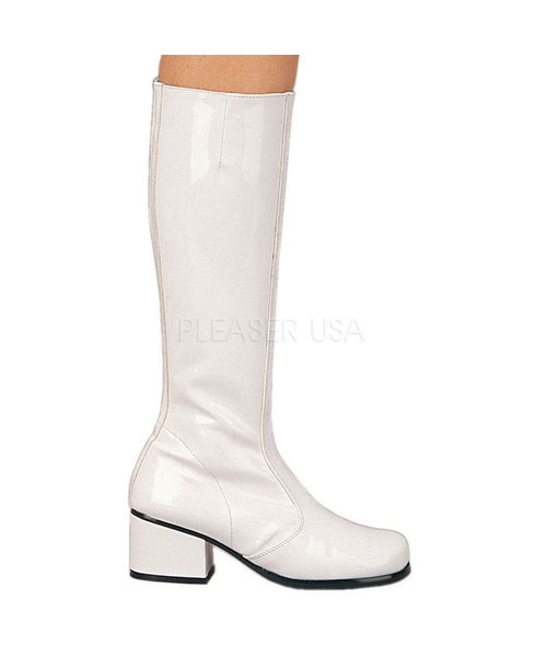 GOGO - 2" Heel, Gogo Boot, Chunky Heel, White Patent