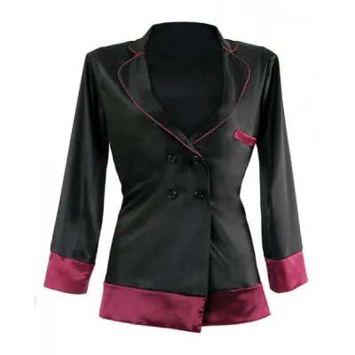 Premiere Marjorie Contrast Cuff Satin Blazer Jacket Black Berry S M