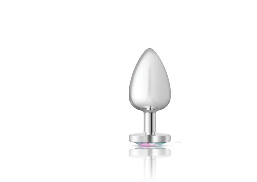 Cheeky Charms - Silver Metal Butt Plug - Heart - Clear - Large