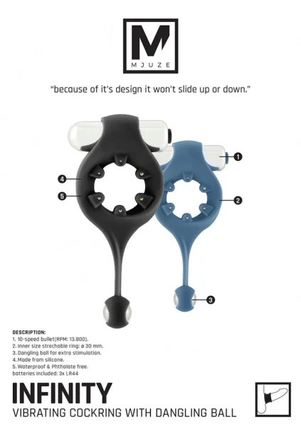 Infinity Vibrating Cockring With Dangling Ball - Blue