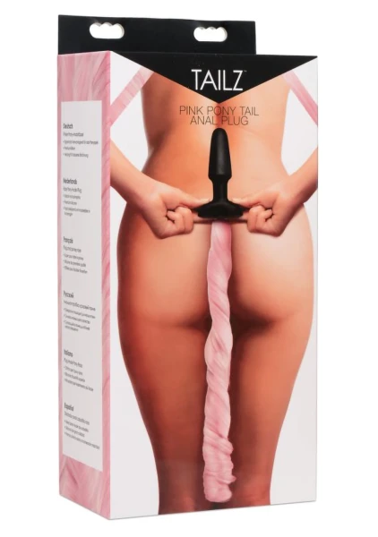 Tailz Black Silicone Anal Plug With Pink Pony Faux Fur Tail