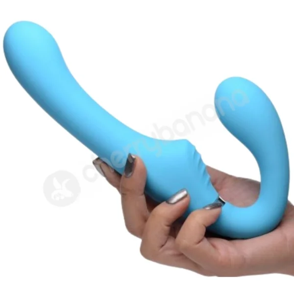 Strap U Blue 10x Mighty Rider Vibrating Silicone Strapless Strap-on
