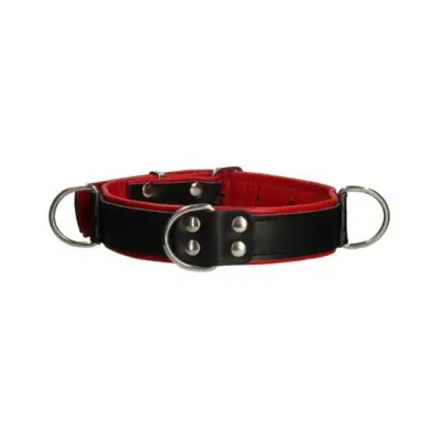 Premium Leather Bondage Collar Black red