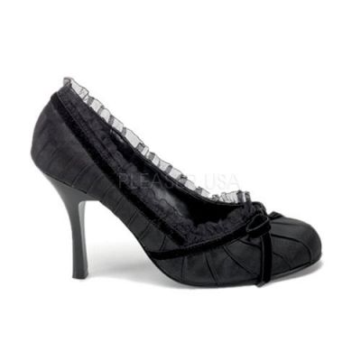 DAINTY 420 Blk Satin Pleated Girlie Pump 3 1 2