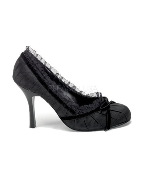 DAINTY-420 - Blk Satin Pleated Girlie Pump, 3 1/2"