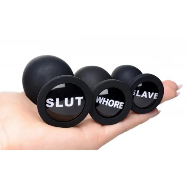 Dirty Words Anal Plug Set 3 Piece Black Plugs