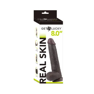 Get Lucky 8 Inch Real Skin Dildo Dark Brown