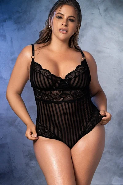 Mapale by Espiral Total Catch Striped Mesh & Lace Bodysuit