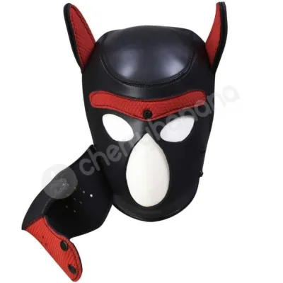 Daytona Puppy Play Mask Black Red Comfortable Dog Head